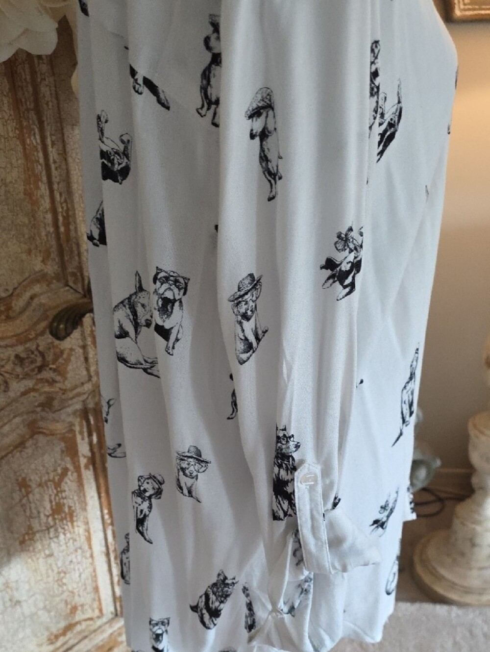 Jane and Delancey White Button-Down Shirt with Black Dog Print - Picture 5 of 8